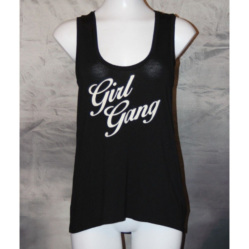 Express One Eleven Women Black Tank Top Graphic Girl Gang Tee Size Small